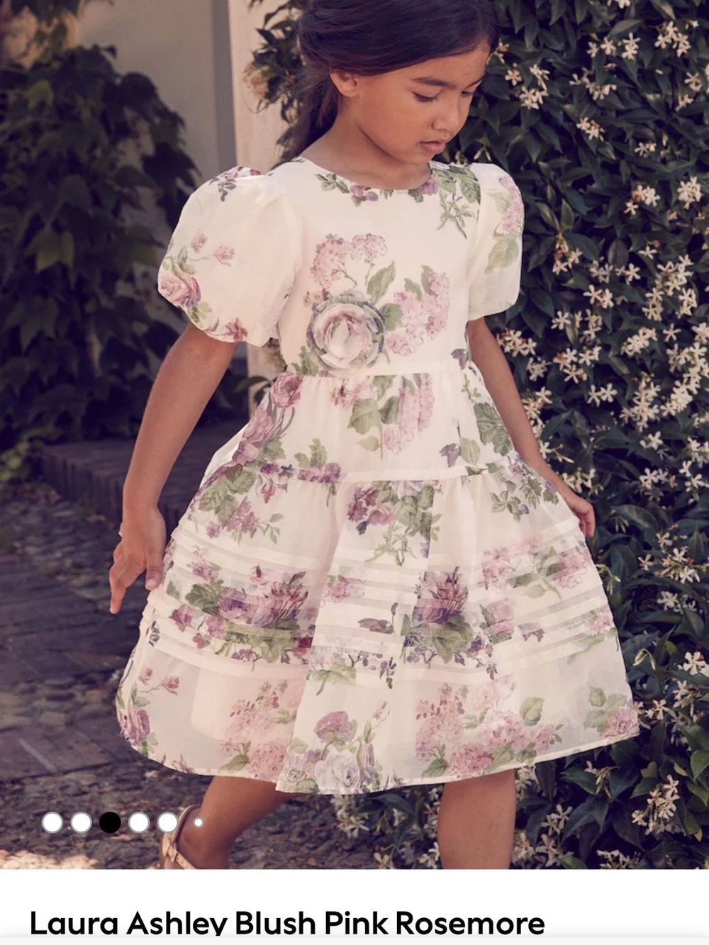 Laura Ashley Blush Floral Puff-Sleeve Tiered Dress with Pink & Green